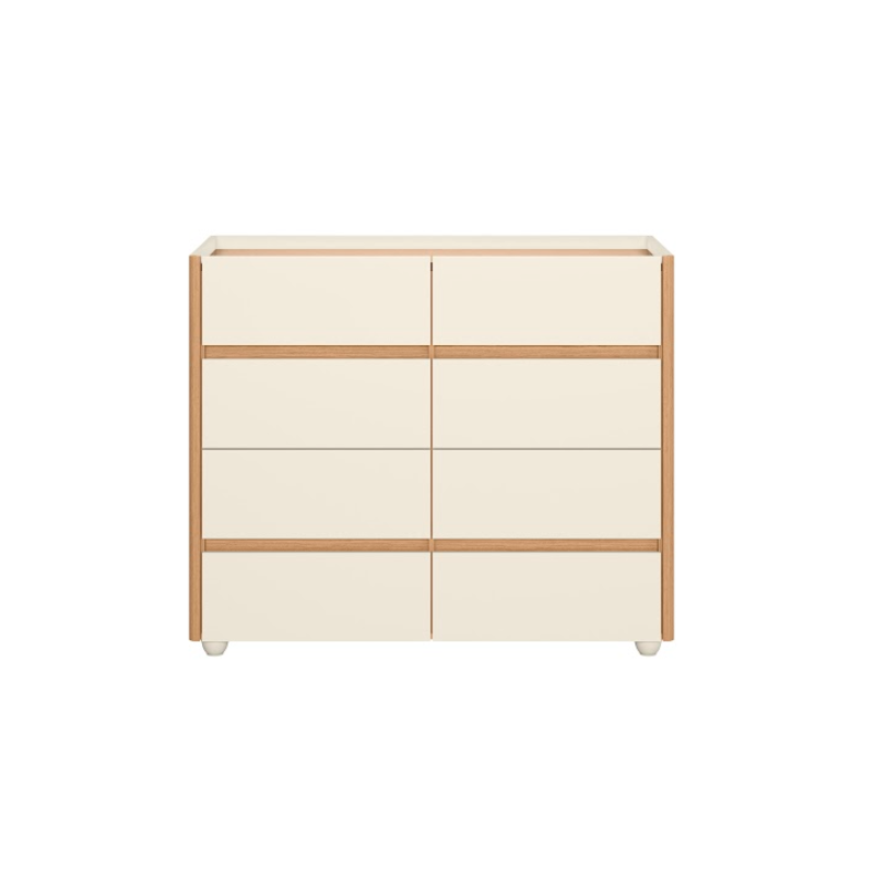 Comoda Aparador Albatroz Infinite 8 Gavetas com Tampo de Vidro Off White/Freijo