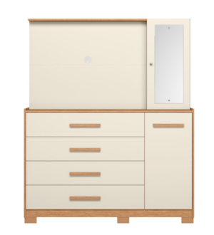 Comoda Ilhabela Albatroz 2 Portas 4 Gavetas com Painel de TV ate 43" e Espelho Incluso de 0,66X0,24M Freijo/Off White