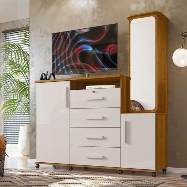 Comoda Lukaliam Copacabana 2022 4 Gavetas 2 Portas com Espelho Freijo/Off White-123bde84-8996-471f-8eb9-40289463ca94