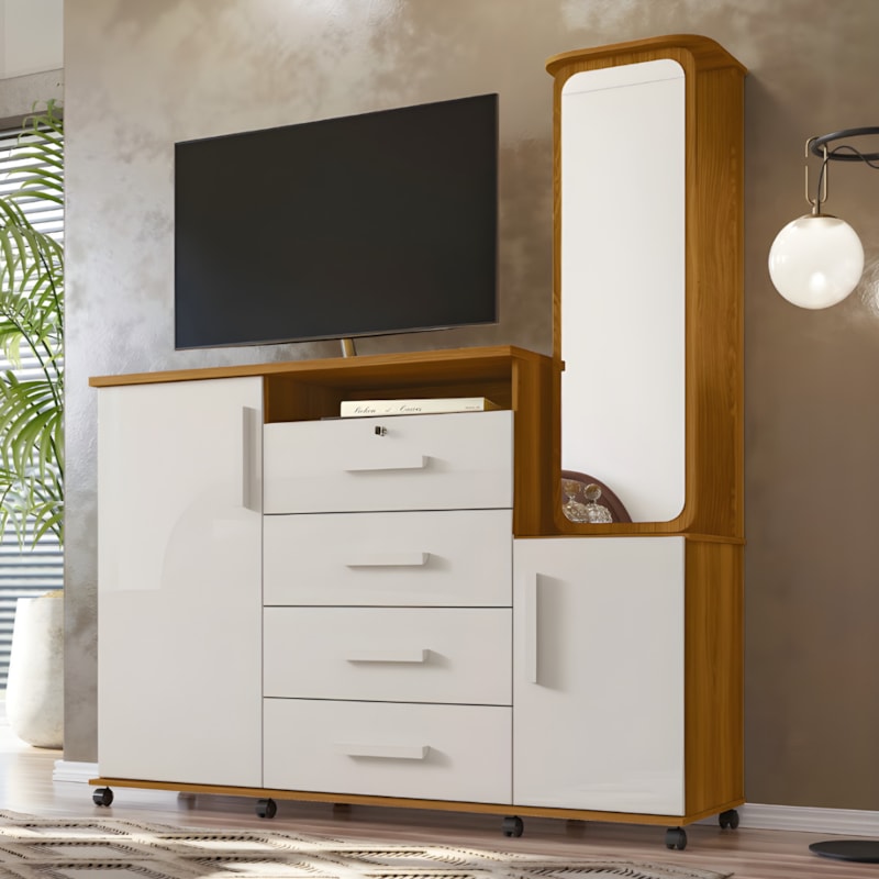 Comoda Lukaliam Copacabana 2022 4 Gavetas 2 Portas com Espelho Freijo/Off White-ef512e3e-3a83-4b3b-8642-2b7765f5f9c2