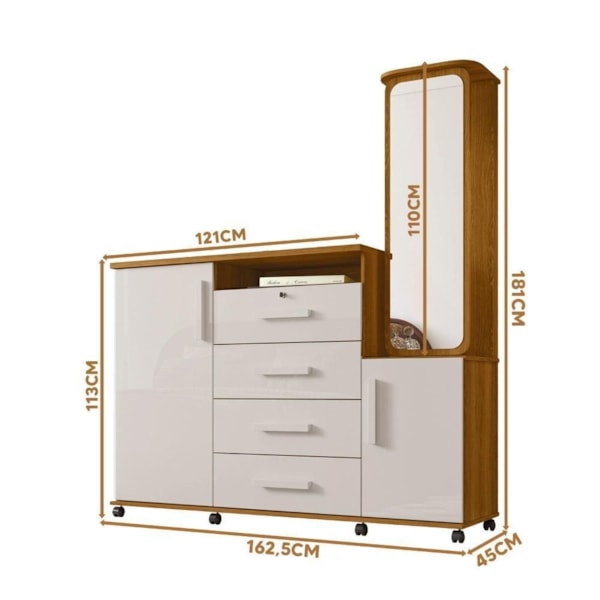 Comoda Lukaliam Copacabana 2022 4 Gavetas 2 Portas com Espelho Freijo/Off White-9b0eec55-ac77-4588-a2d6-efe2f6b279a5