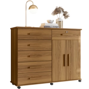 Comoda Lukaliam Platina 2022 6 Portas 2 Gavetas Freijo