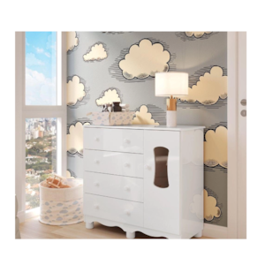 Comoda Luna New 1 Porta 4 Gavetas Branco Brilho