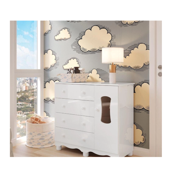 Comoda Luna New 1 Porta 4 Gavetas Branco Brilho-f983ac18-03cd-45b0-a2f0-ba7c08ec2a18