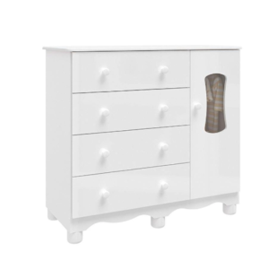 Comoda Luna New 1 Porta 4 Gavetas Branco Brilho