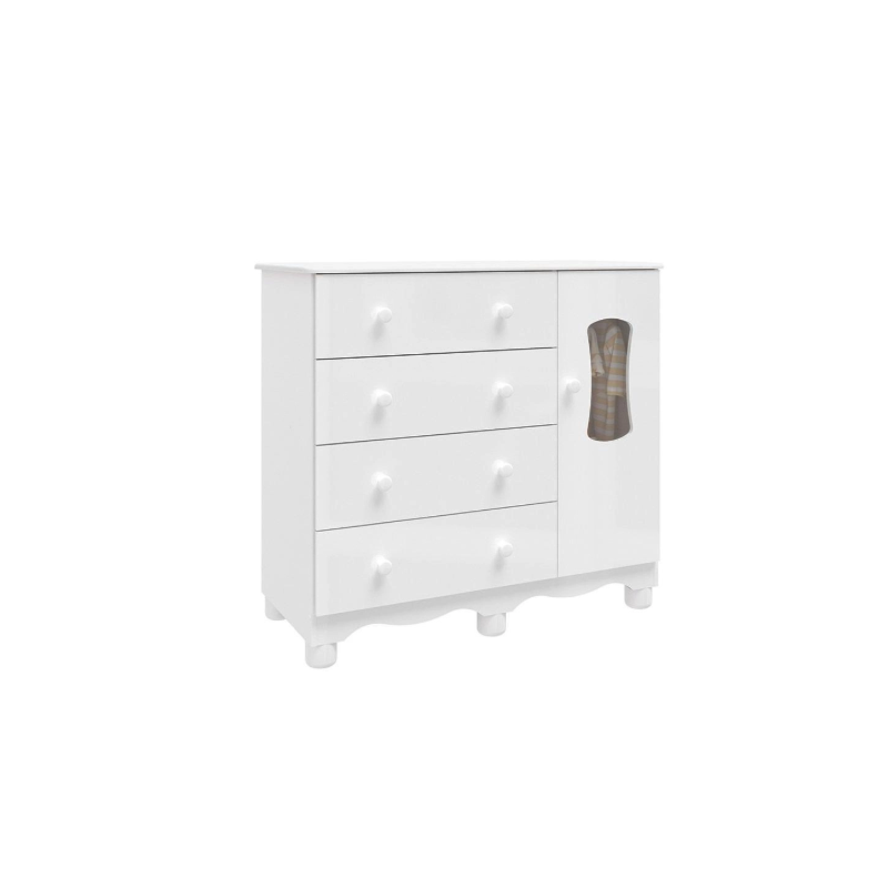 Comoda Luna New 1 Porta 4 Gavetas Branco Brilho