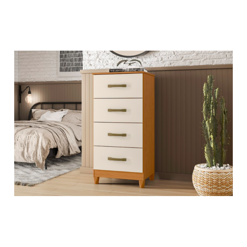 Comoda Mobi Albatroz 4 Gavetas Cinamo/Off White Interno Branco