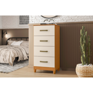 Comoda Mobi Albatroz 4 Gavetas Cinamo/Off White Interno Branco