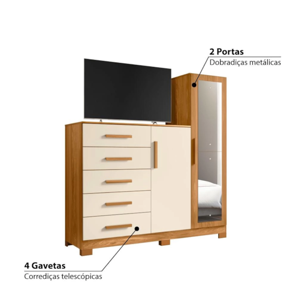 Comoda New Master Albatroz 2 Portas 5 Gavetas com Espelho Carvalho Grife/Off White Interno Branco-03e069ea-db45-4c2e-84e9-3ef14303c1f1