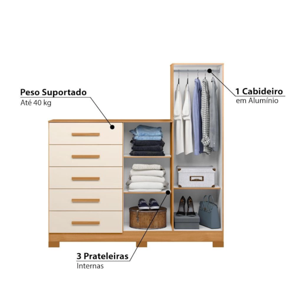 Comoda New Master Albatroz 2 Portas 5 Gavetas com Espelho Carvalho Grife/Off White Interno Branco-f549ed46-e13d-42f4-a0e0-a65ce8225879
