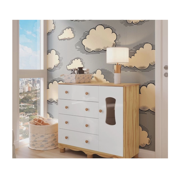 Comoda Peroba Luna New 1 Porta 4 Gavetas Branco Brilho/Amendoa-fb7eb661-599d-45bc-84ed-111c105e6dd9
