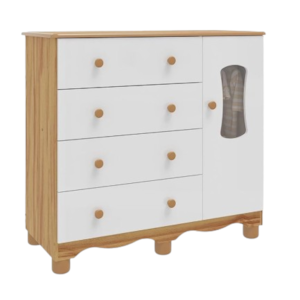 Comoda Peroba Luna New 1 Porta 4 Gavetas Branco Brilho/Amendoa