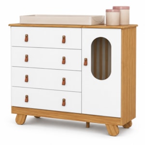 Cômoda Peroba Pingo New 1 Porta Tela Amêndoa e Branco Brilho 9610.112