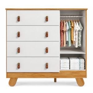 Cômoda Peroba Pingo New 1 Porta Tela Amêndoa e Branco Brilho 9610.112
