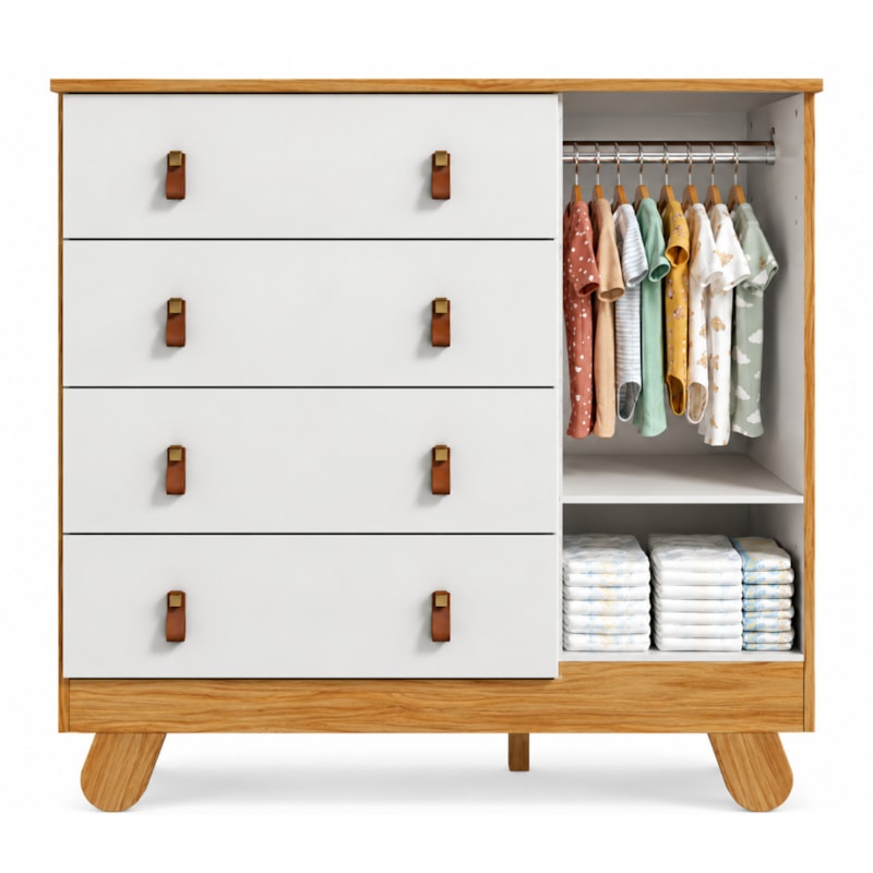 Cômoda Peroba Pingo New 1 Porta Tela Amêndoa e Branco Brilho 9610.112-20799ede-e2a5-4841-ae59-4c1894c1acf5