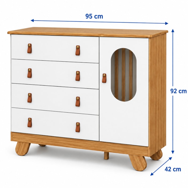 Cômoda Peroba Pingo New 1 Porta Tela Amêndoa e Branco Brilho 9610.112-343e7d19-48d7-4f6f-8127-59d298cc2501