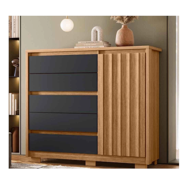 Comoda Sapateira Albatroz Duetto 1 Porta 5 Gavetas Nature/Titanium-0764e5b6-46e6-492e-8c4f-b4e6605821bc