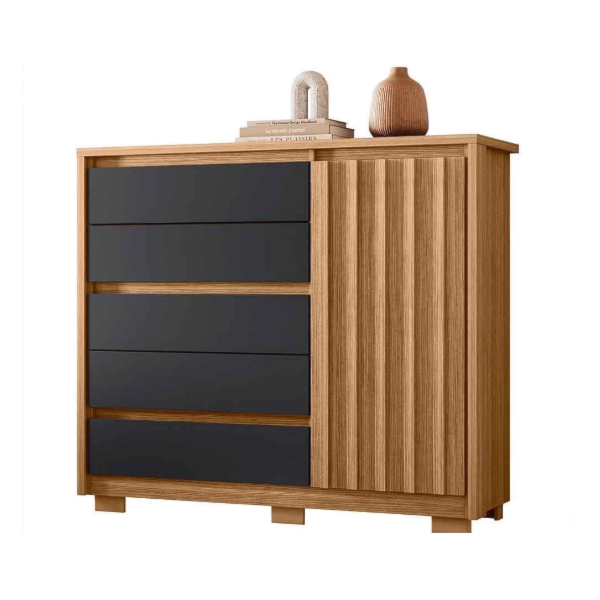 Comoda Sapateira Albatroz Duetto 1 Porta 5 Gavetas Nature/Titanium-2f2a2f08-a463-4838-bbcd-5aecdfece25d