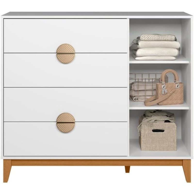 Comoda Sapateira Albatroz Ipe 1 Porta 4 Gavetas Branco Fosco Liso