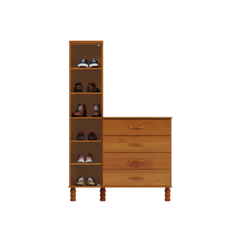 Comoda Sapateira Multiuso Serpil Casual 1 Porta 4 Gavetas com Espelho Cedro Acetinado
