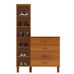 Comoda Sapateira Multiuso Serpil Casual 1 Porta 4 Gavetas com Espelho Cedro Acetinado