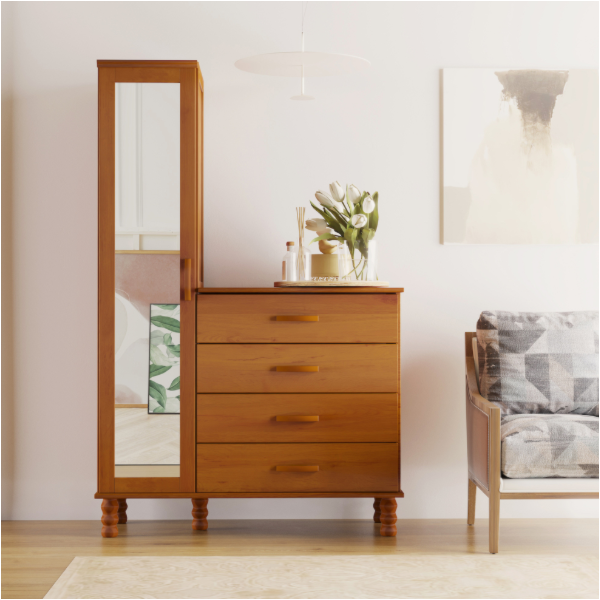 Comoda Sapateira Multiuso Serpil Casual 1 Porta 4 Gavetas com Espelho Cedro Acetinado-be22938f-7324-429c-ba00-3acdfe07dcaa
