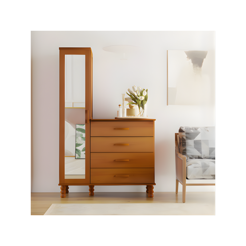 Comoda Sapateira Multiuso Serpil Casual 1 Porta 4 Gavetas com Espelho Cedro Acetinado-6d99d3fc-1309-4304-a126-9d756dbcfeb5