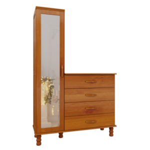 Comoda Sapateira Multiuso Serpil Casual 1 Porta 4 Gavetas com Espelho Cedro Acetinado