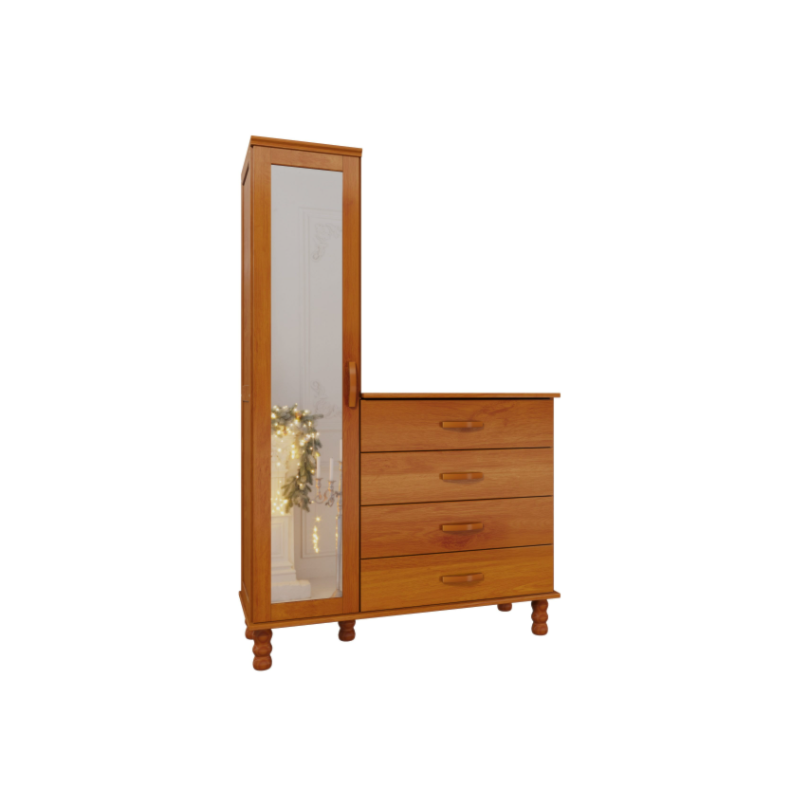 Comoda Sapateira Multiuso Serpil Casual 1 Porta 4 Gavetas com Espelho Cedro Acetinado