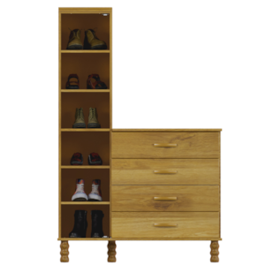 Comoda Sapateira Multiuso Serpil Entalhe 1 Porta 4 Gavetas com Espelho Imbuia Acetinado