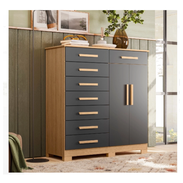 Comoda Verona Albatroz 2 Portas 8 Gavetas Nature/Titanium-3340e5d1-885c-4efb-b055-37fe4209258a
