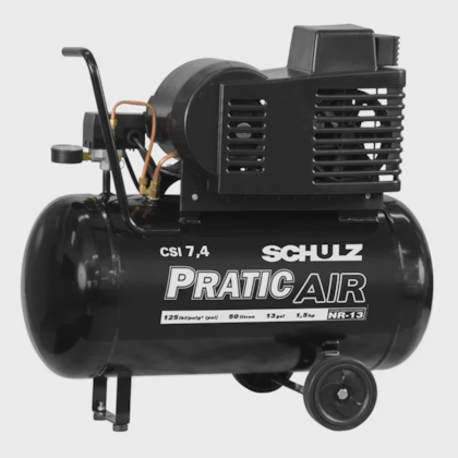 Compressor Schulz Ar Port Pist CSI7,4Praticair 50 I Motor Monof Aberto Ind Gaio Esq 1,5CV 127V