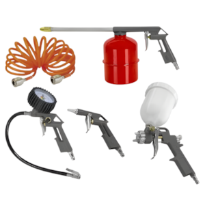 Conjunto de Pistolas Schulz para Pintura, Pulverização e Limpeza com Mangueira, Conexões e Pistola Calibradora de Pneus