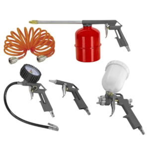 Conjunto de Pistolas Schulz para Pintura, Pulverização e Limpeza com Mangueira, Conexões e Pistola Calibradora de Pneus