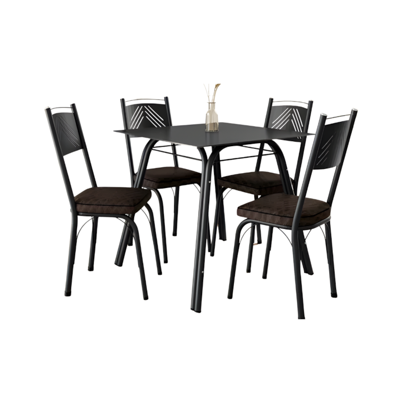 Conjunto Sala de Jantar Artefamol Lotus Mesa 0,75x0,75 com Tampo de Vidro Preto e 4 Cadeiras Semi Fosco Preto com Assento Madeira Imbuia-c86a7b60-fc10-4f90-bf90-8ca1f865f588