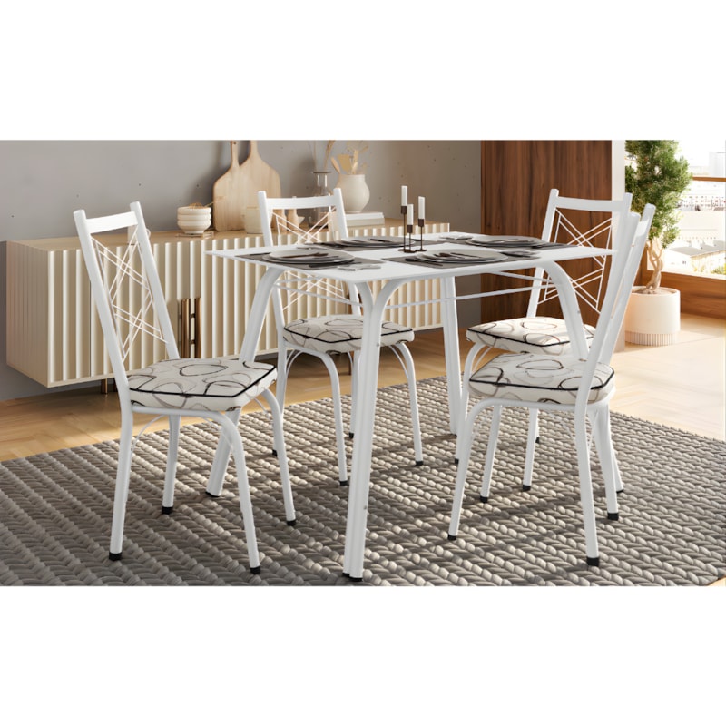 Conjunto Sala de Jantar Artefamol Lotus Mesa 1,07x0,73 com Tampo de Vidro Branco e 4 Cadeiras Branco com Assento em Madeira Cedro-9b511c79-6d66-464a-8e5e-f4ff044d3d81