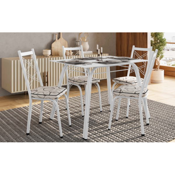 Conjunto Sala de Jantar Artefamol Lotus Mesa 1,07x0,73 com Tampo de Vidro Branco e 4 Cadeiras Branco com Assento em Madeira Cedro-aedffa53-bda3-4756-82c8-27f40a0c5b7f