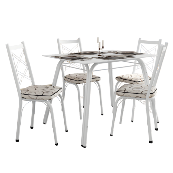 Conjunto Sala de Jantar Artefamol Lotus Mesa 1,07x0,73 com Tampo de Vidro Branco e 4 Cadeiras Branco com Assento em Madeira Cedro-1d8ef063-f371-40ec-90f3-3623eebd936d