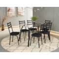 Conjunto Sala de Jantar Artefamol Lotus Mesa 1,40x0,80 com Tampo de Vidro Incolor e 6 Cadeiras Semi Fosco Preto com Assento Preto-a45ac255-3d22-41fe-84f4-ddd6d073d715