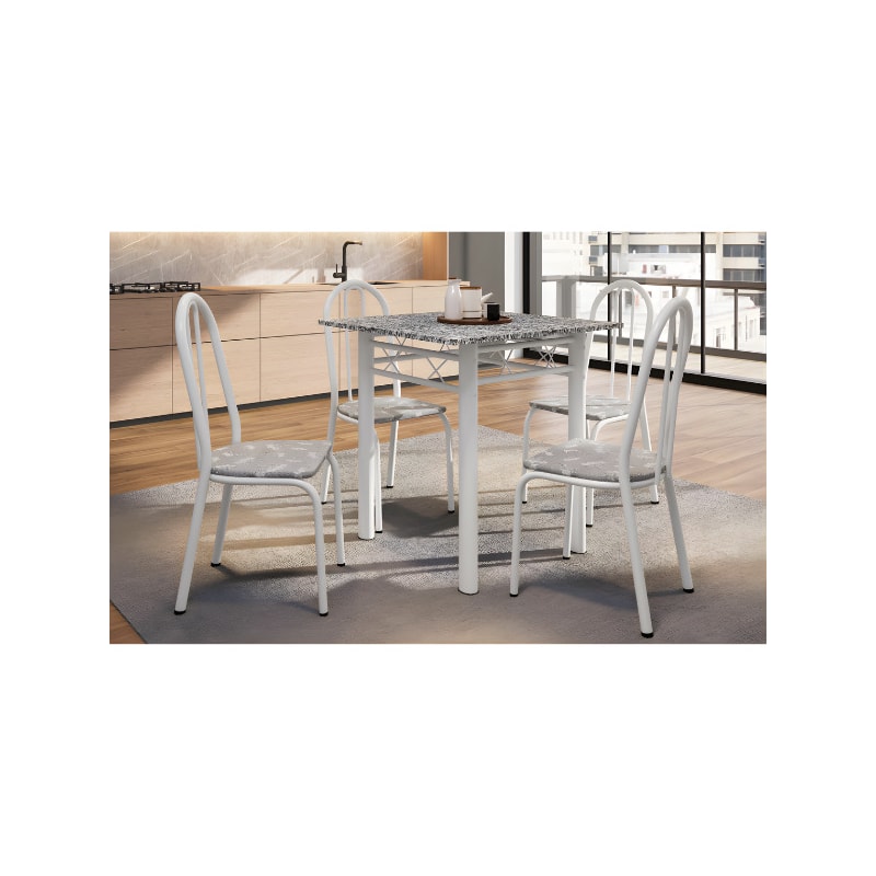 Conjunto Sala de Jantar Artefamol Palma Mesa 0,70x0,70 com Tampo de Granito e 4 Cadeiras Brancas – Assento Iguatemi Branco-9d9dff1f-67cc-47d3-96ad-07f038928c12