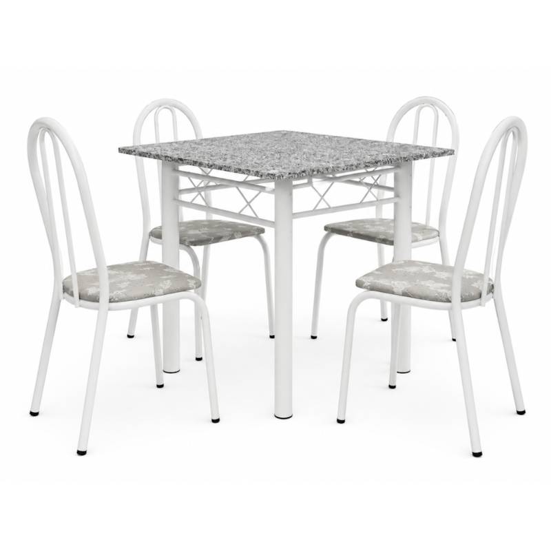 Conjunto Sala de Jantar Artefamol Palma Mesa 0,70x0,70 com Tampo de Granito e 4 Cadeiras Brancas &ndash; Assento Iguatemi Branco