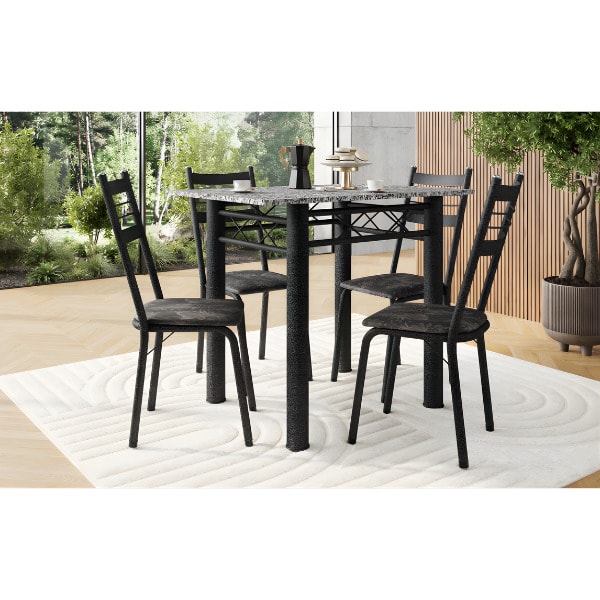 Conjunto Sala de Jantar Artefamol Palma Mesa 1,00x0,60 com Tampo de Granito e 4 Cadeiras Cromadas – Preto com Assento Floral Dourado-0f1aead6-9927-4874-b501-60ab4d78b03f