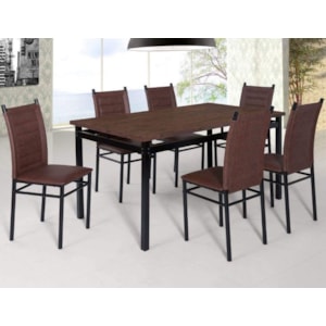 Conjunto Sala de Jantar Tokio Mesa Riviera 6 Cadeiras Art Panta Castanho Rust