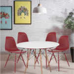 Conjunto Serbin Eames Mesa Tampo Redondo 90CM Branco 4 Cadeiras Injetado PP Vermelho Falu