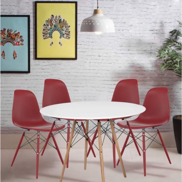 Conjunto Serbin Eames Mesa Tampo Redondo 90CM Branco 4 Cadeiras Injetado PP Vermelho Falu-1a4e79ce-673e-47d7-9e4f-7514a6e592f8