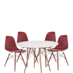 Conjunto Serbin Eames Mesa Tampo Redondo 90CM Branco 4 Cadeiras Injetado PP Vermelho Falu