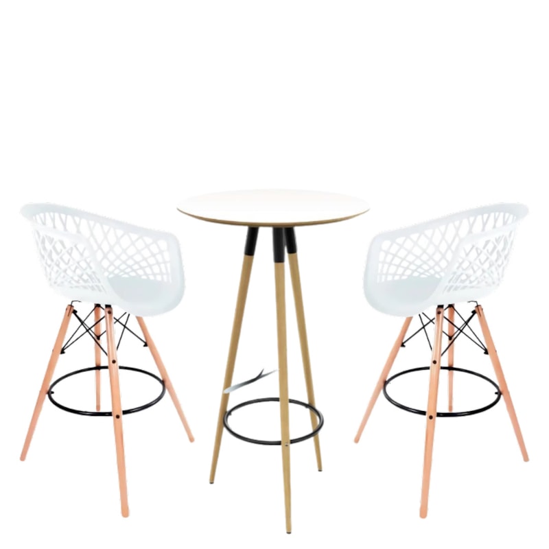 Conjunto Serbin Mesa Bistro Rio 60CM Tampo Branco 2 Banquetas Web PP Branco