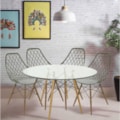 Conjunto Serbin Mesa Eames Redondo 90CM Vidro 4 Cadeiras Kayla PP Verde Militar-4d83c01b-1036-4393-bd3f-31140676ca69