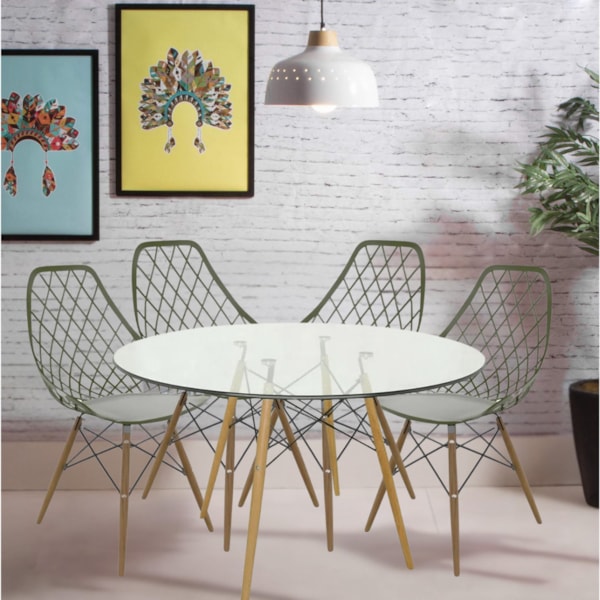 Conjunto Serbin Mesa Eames Redondo 90CM Vidro 4 Cadeiras Kayla PP Verde Militar-ed8157c3-fc6f-4f2a-9188-fe2fda12c1e0