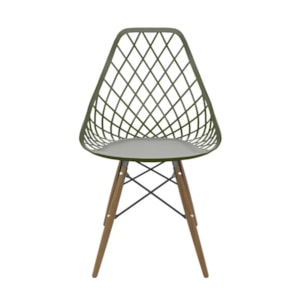Conjunto Serbin Mesa Eames Redondo 90CM Vidro 4 Cadeiras Kayla PP Verde Militar